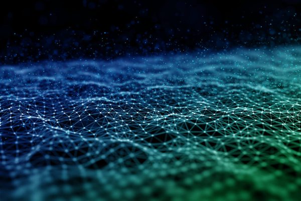 Mreža povezanih tačaka i linija, simbol AI infrastrukture u WordPressu